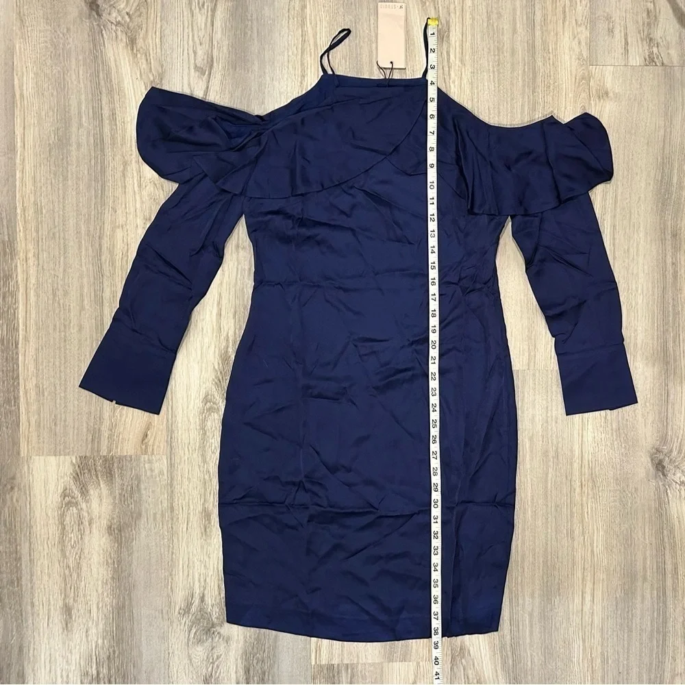 NWT SuperTrash ST Studio Navy Ruffle Off Shoulder Long Sleeve Mini Dress Size S - Picture 2 of 9